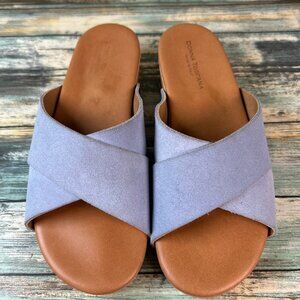 Donna Toscana Clog Sandals Size 7.5 Blue Suede Studded Wooden Casual Summer